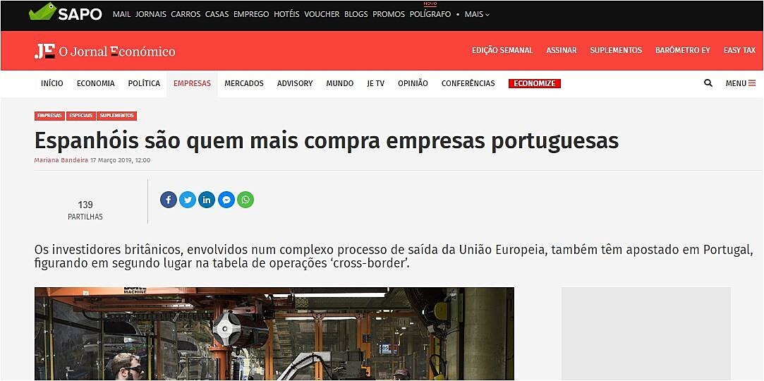 Espanhis so quem mais compra empresas portuguesas